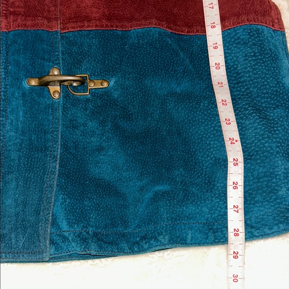 1980’s Vintage Colorblock Leather Suede Fireman Coat Hoodie Metal Clasps… - Picture 14 of 17